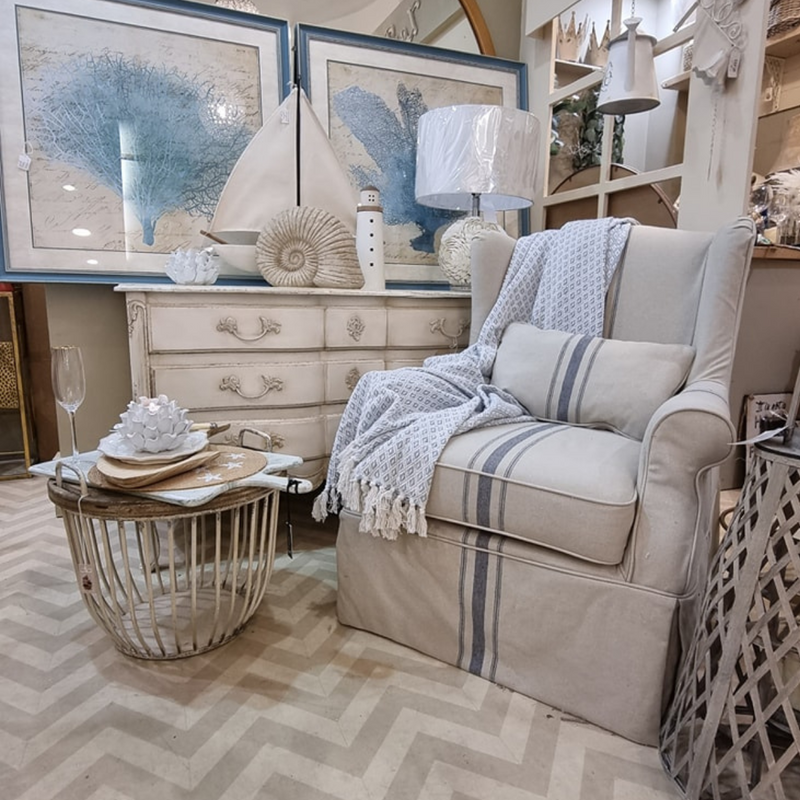 Blue stripe armchair online