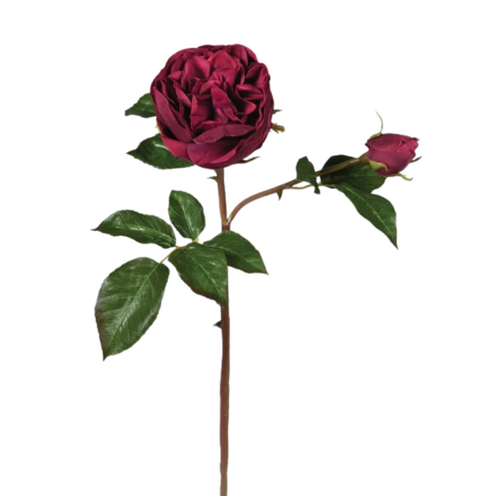 Burgundy Real Feel Rose with Leaves