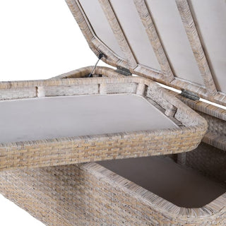 Close-up of white-wash rattan texture and tray detailing on the Butterworth Storage Chest