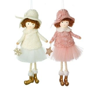 Set of 2 Hanging Cream & Pink Girls In Gold Boots
