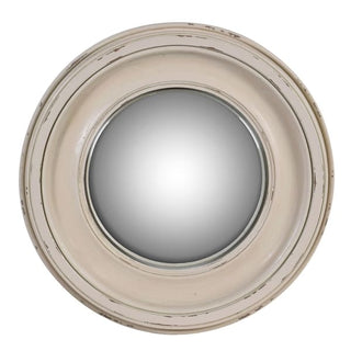 Churchtown Distressed White Concave Round Wall Mirror in a distressed white finish for hallway, bathroom or gallery wall styling at Lily Bloom