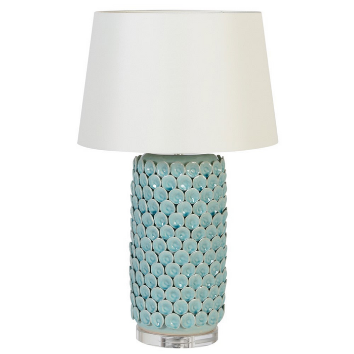 Celadon Ceramic Lamp with Base and White Shade