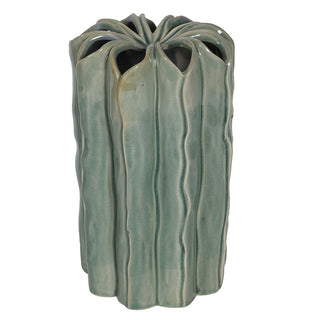 Tall artisan ceramic vase with celadon green glaze and narrow neck – available at Lily Bloom, Gorey, Ireland.