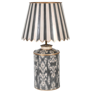 Claudette ivory table lamp with scalloped fabric shade and brass base – elegant and vintage-inspired lighting, available at Lily Bloom, Gorey, Ireland.