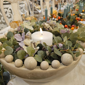 Cream Ball Bowl Eucalyptus, Hydrangea and Candle