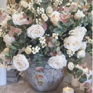 Cream Rose & Euco Display in Planter