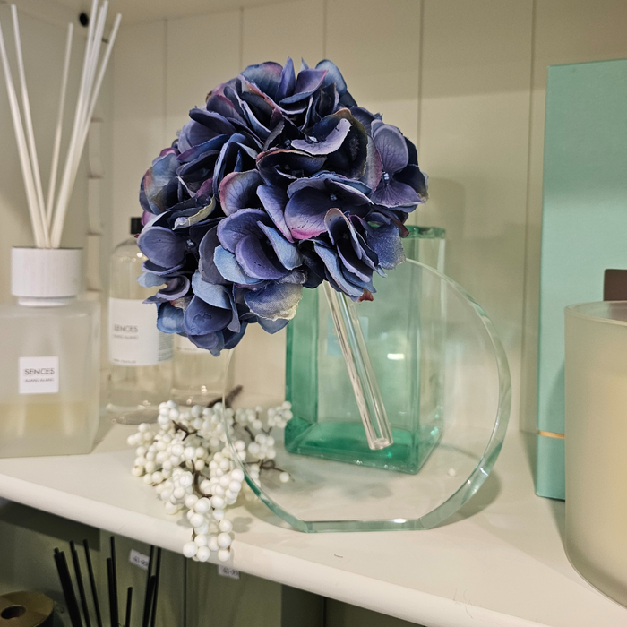 Crystal Stem Vase with Dark Blue Feel Real hydrangea offer