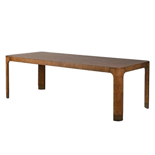 The Savoy Burl Veneer Dining Table, 240cm large dining table with rich burl finish and antique brass base at Lily Bloom Gorey Ireland