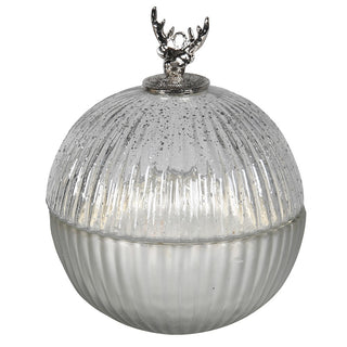 Small silver reindeer candle pot with festive shimmer – perfect Christmas candle holder, available at Lily Bloom, Gorey, Ireland.