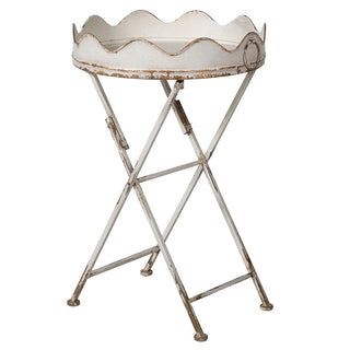 Distressed cream ripple edge iron side table, vintage folding table for home or garden – buy online at www.lilybloom.ie or visit Lily Bloom, Gorey, Ireland