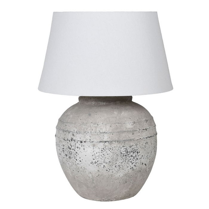 Distressed Grey Terracotta Table Lamp with Linen Shade