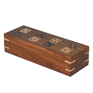 Handmade Dominoes in Sheesham and Mango wood box with brass detail – available at Lily Bloom, Gorey, Ireland.