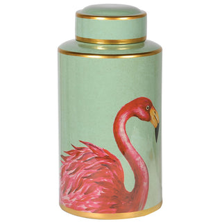 Green and gold lidded ceramic jar. Decorative home accent from Lily Bloom, Gorey, Ireland.