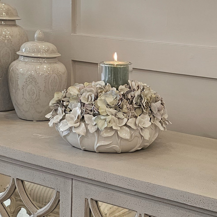 Pre-Order Floral Petal Bowl with Pale Blue Hydrangea & sage candle