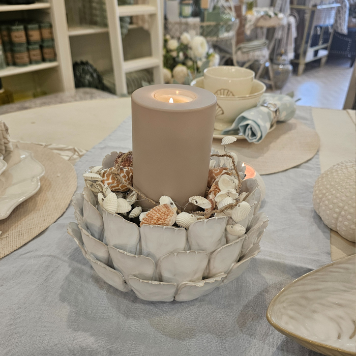 Flower Candle holder, Taupe Tealight Candle Holder and Shell Garland