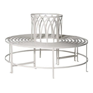 French Country Circular Tree Bench Seat in cream finish, full iron garden bench around tree – buy online at www.lilybloom.ie or visit Lily Bloom, Gorey, Ireland
