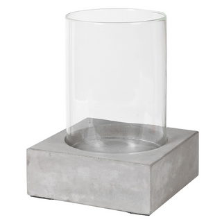 Glass and concrete hurricane lantern with heavy 10kg stone-effect base – limited stock available at Lily Bloom, Gorey, Ireland.