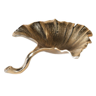  Small gold decorative ginkgo leaf dish made from aluminium – available at Lily Bloom, Gorey, Ireland