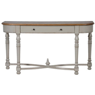 Grafton single drawer console table in soft green with distressed elm top – classic hallway or living room furniture. Available at Lily Bloom, Gorey, Ireland.