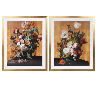 Grand Botanica – set of two framed floral prints with rich golden background, available at Lily Bloom, Gorey, Ireland