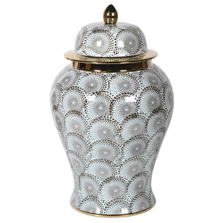 Grey and Gold Ceramic Jar with Lid, decorative lidded ceramic jar for interior styling – buy online at www.lilybloom.ie or visit Lily Bloom, Gorey, Ireland