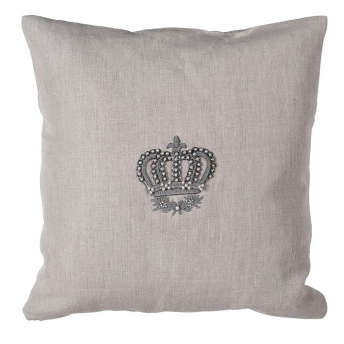 Hand Embroidered Zardozi Crown Linen Cushion Cover