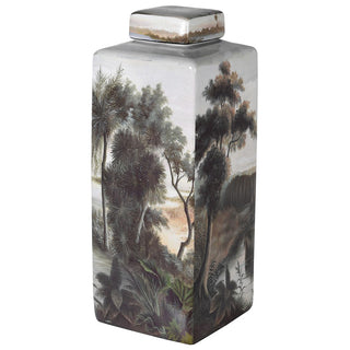 heron and palm tree tropical design lidded jar from Lily Bloom Gorey
