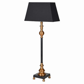Slim Black Table Lamp with Cotton Shade