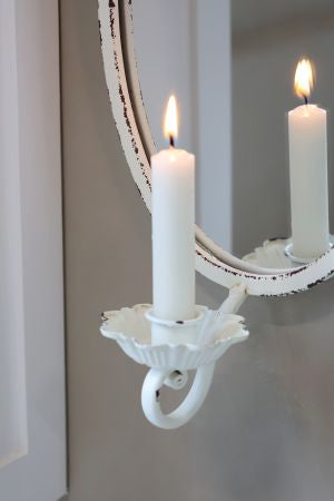 Cream Mirror with Candle Holder