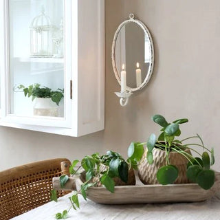 Cream Mirror with Candle Holder