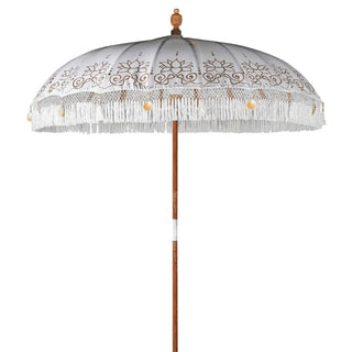 Hand Painted White Parasol with Tassels