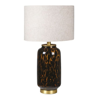 Leopard Effect Glass Table Lamp with Linen Shade