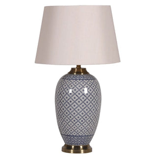 Blue and Cream Lattice Jar Lamp with Cream Shade