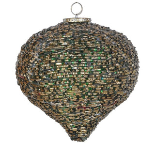 Large Green with Gold Beaded Onion Bauble