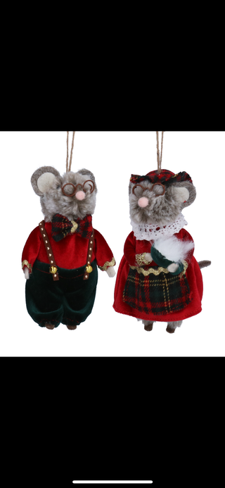 Faux Fur Mouse, 16cm - Mr/Mrs w Tartan Trim,