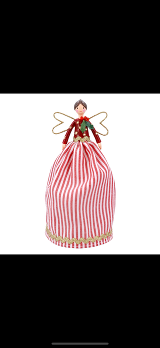 Red Stripe Resin/Fabric Tree Top Fairy