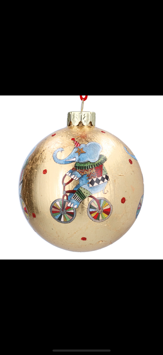 Gold Leaf with Elephant on Bike Bauble