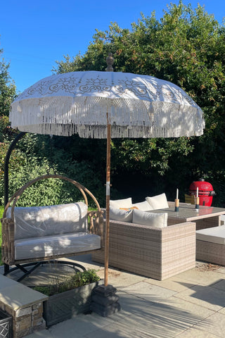Soka White &amp; Gold Luxury Parasol