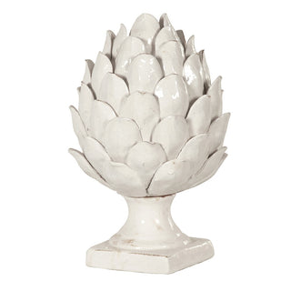 Large off-white ceramic artichoke ornament with distressed finish on pedestal base – available at Lily Bloom, Gorey, Ireland.
