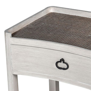 Whitewashed wood bedside with rattan panel – Larsson Range furniture from Lily Bloom