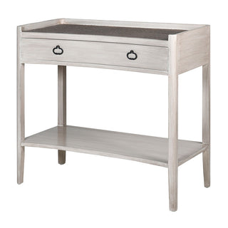 Larsson Console Table – single drawer whitewashed Nordic-style console with rattan detail, available at Lily Bloom, Gorey, Ireland