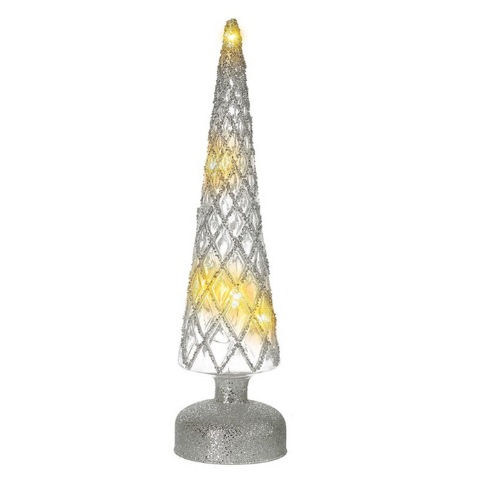 Light Up Silver Decorated Glass Cone