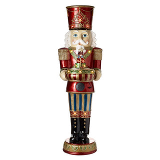 Tall 152cm Nutcracker Santa Christmas decoration with moving train, LED lights, and festive music – available at Lily Bloom, Gorey, Ireland.