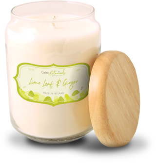 Lime Leaf & Ginger Botanical Candle Jar proudly made in Ireland with refreshing lime leaf and warming ginger fragrance. Luxury 200g candle in a recycled glass jar with up to 45 hours burn time, available at Lily Bloom, Gorey, Ireland.