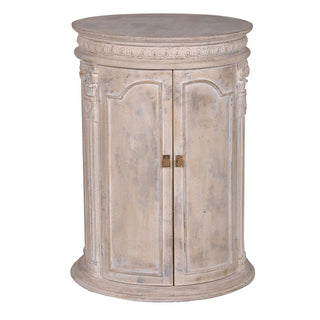 Martello Round Door Cabinet in resin and plywood, 72cm high cylindrical two-door storage cabinet. Available from Lily Bloom, Gorey, Ireland