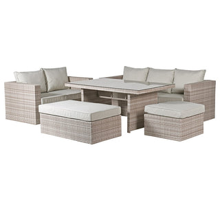 Outdoor furniture set large table, three seat and two seat sofa and large and small pouffe. Available from www.lilybloom.ie