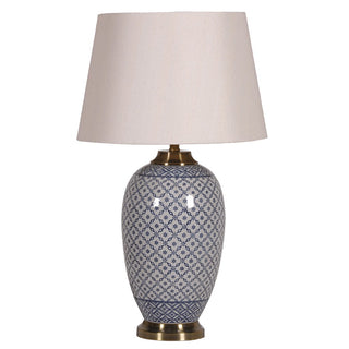 Olivia lattice porcelain jar table lamp with shade, elegant ceramic table lamp for hallway, living room or bedroom styling at Lily Bloom Gorey Ireland