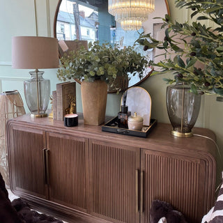 Oslo Reeded Sideboard with lamps and floral arrangement at Lily Bloom Interiors Gorey