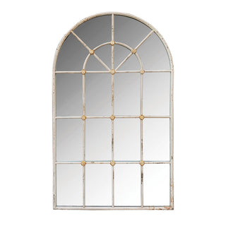 Distressed cream outdoor arch mirror, vintage iron wall mirror for gardens – buy online at www.lilybloom.ie or visit Lily Bloom, Gorey, Ireland