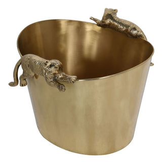 Panthera Brass Wine Cooler – brass body with sculpted leopard handles, available at Lily Bloom, Gorey, Ireland